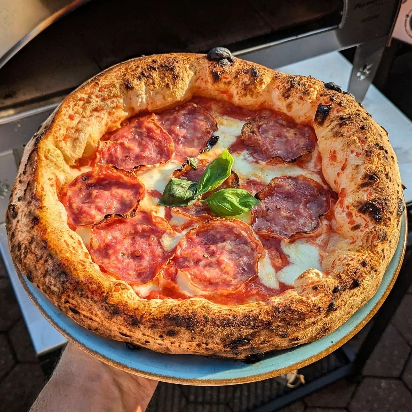 Horno de gas exterior Emozione grande para 2 pizzas "PLATA CLARA" 40x70 cm