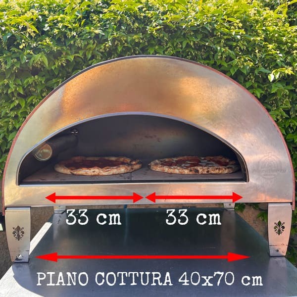 Horno de gas exterior Emozione grande para 2 pizzas "PLATA CLARA" 40x70 cm