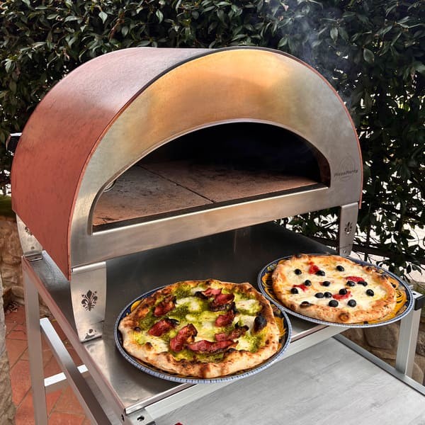 Horno de gas exterior Emozione grande para 2 pizzas "PLATA CLARA" 40x70 cm