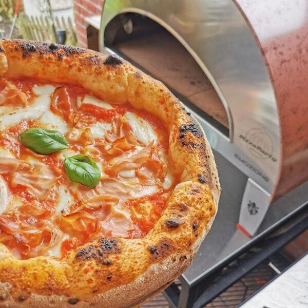 Horno de gas exterior Emozione grande para 2 pizzas "PLATA CLARA" 40x70 cm