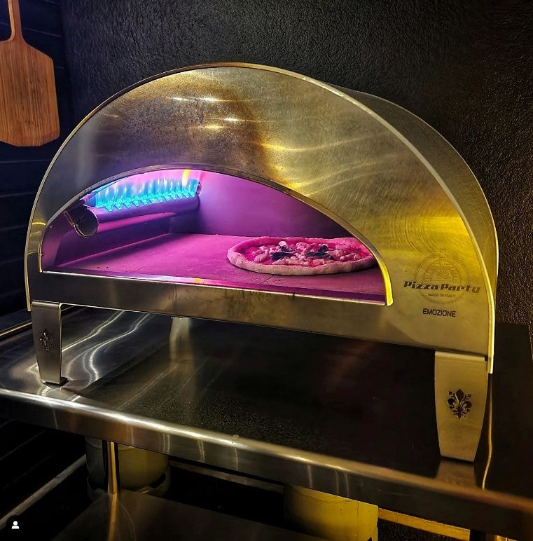 Horno de gas exterior Emozione grande para 2 pizzas "PLATA CLARA" 40x70 cm
