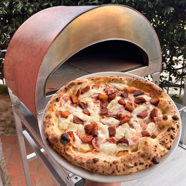 Horno de gas exterior Emozione grande para 2 pizzas "PLATA CLARA" 40x70 cm