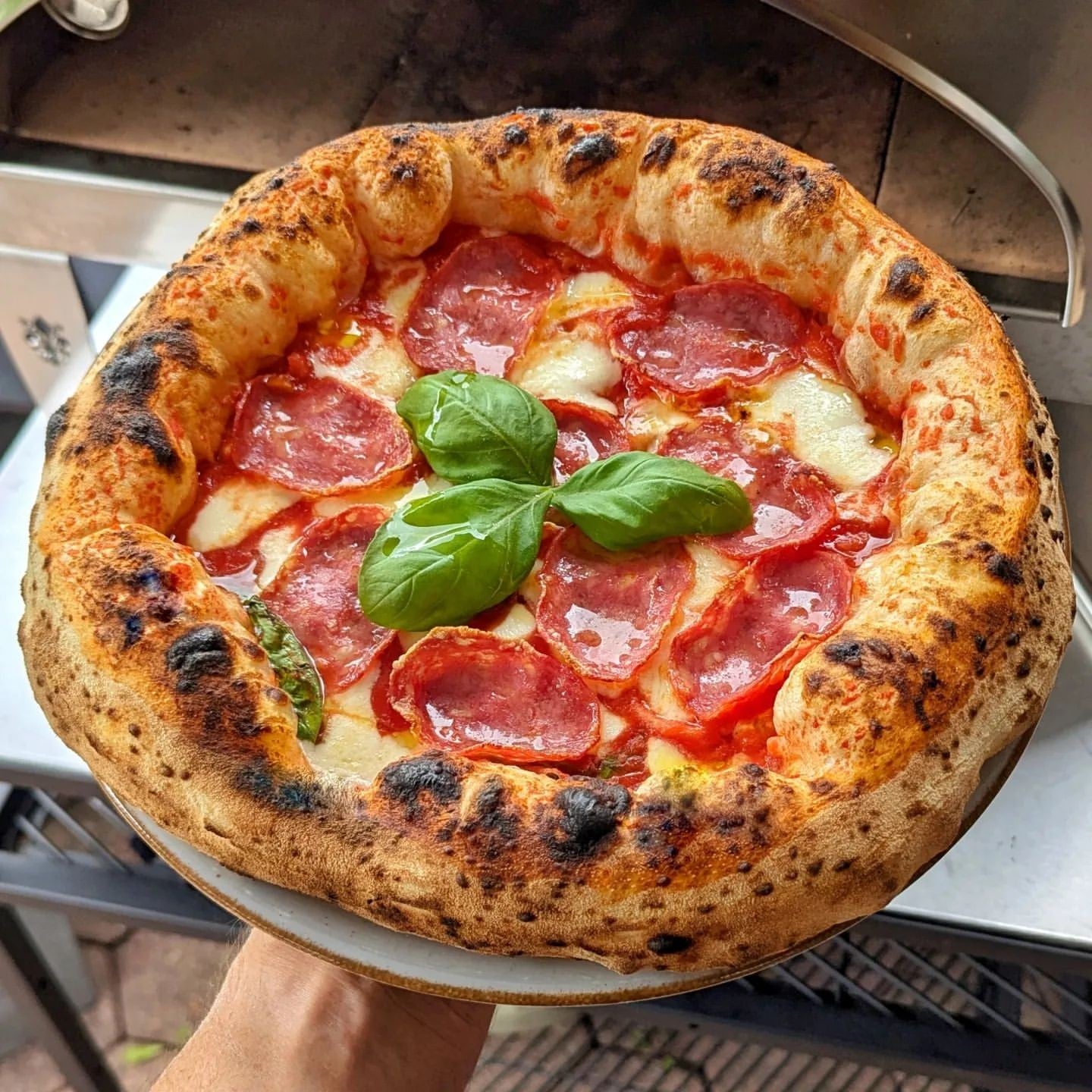 Horno de gas exterior Emozione grande para 2 pizzas "PLATA CLARA" 40x70 cm