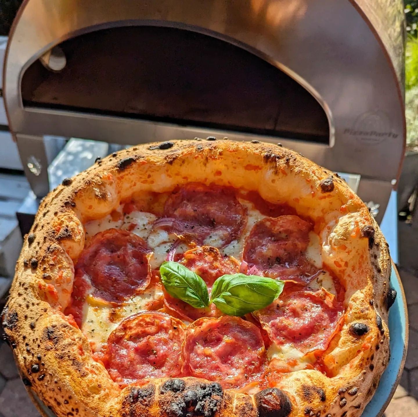 Horno de gas exterior Emozione grande para 2 pizzas "PLATA CLARA" 40x70 cm