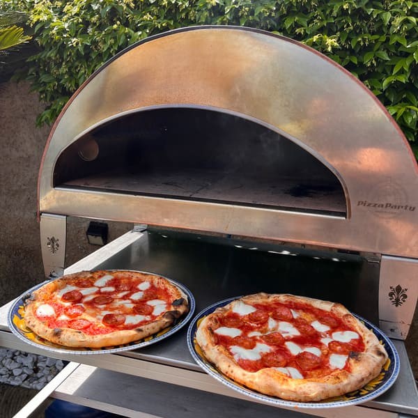 Horno de gas exterior Emozione grande para 2 pizzas "PLATA CLARA" 40x70 cm
