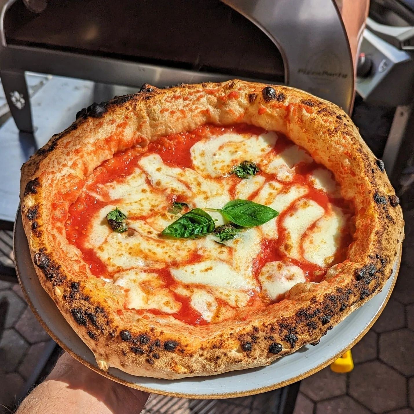 Horno de gas exterior Emozione grande para 2 pizzas "PLATA CLARA" 40x70 cm