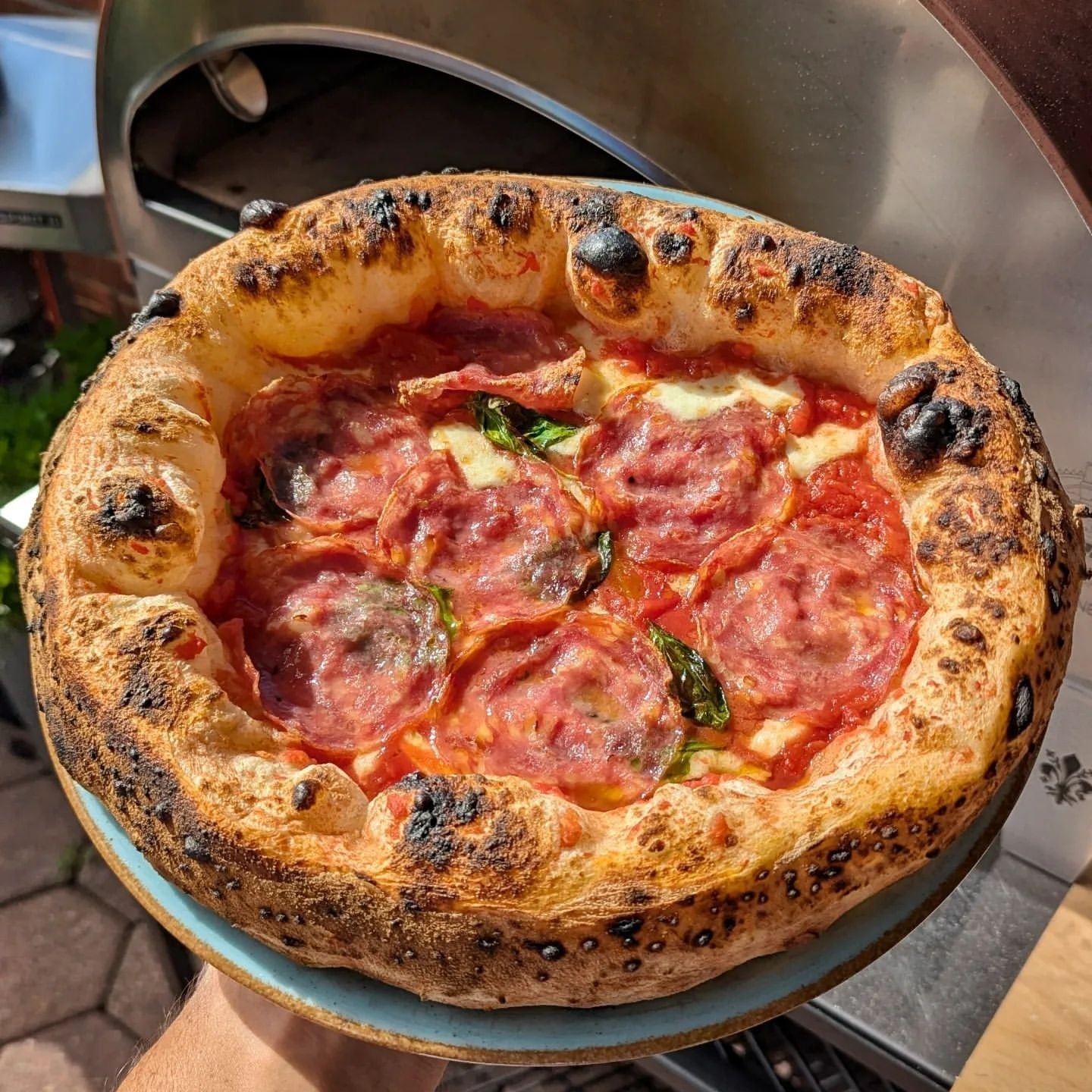 Horno de gas exterior Emozione grande para 2 pizzas "PLATA CLARA" 40x70 cm