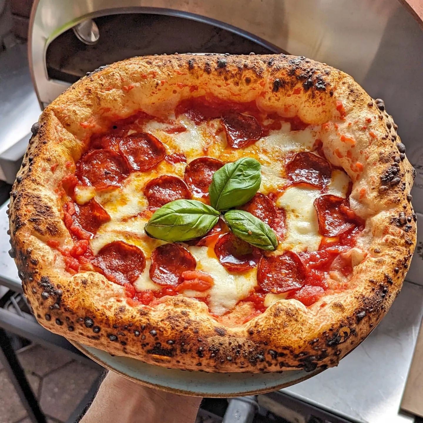 Horno de gas exterior Emozione grande para 2 pizzas "PLATA CLARA" 40x70 cm