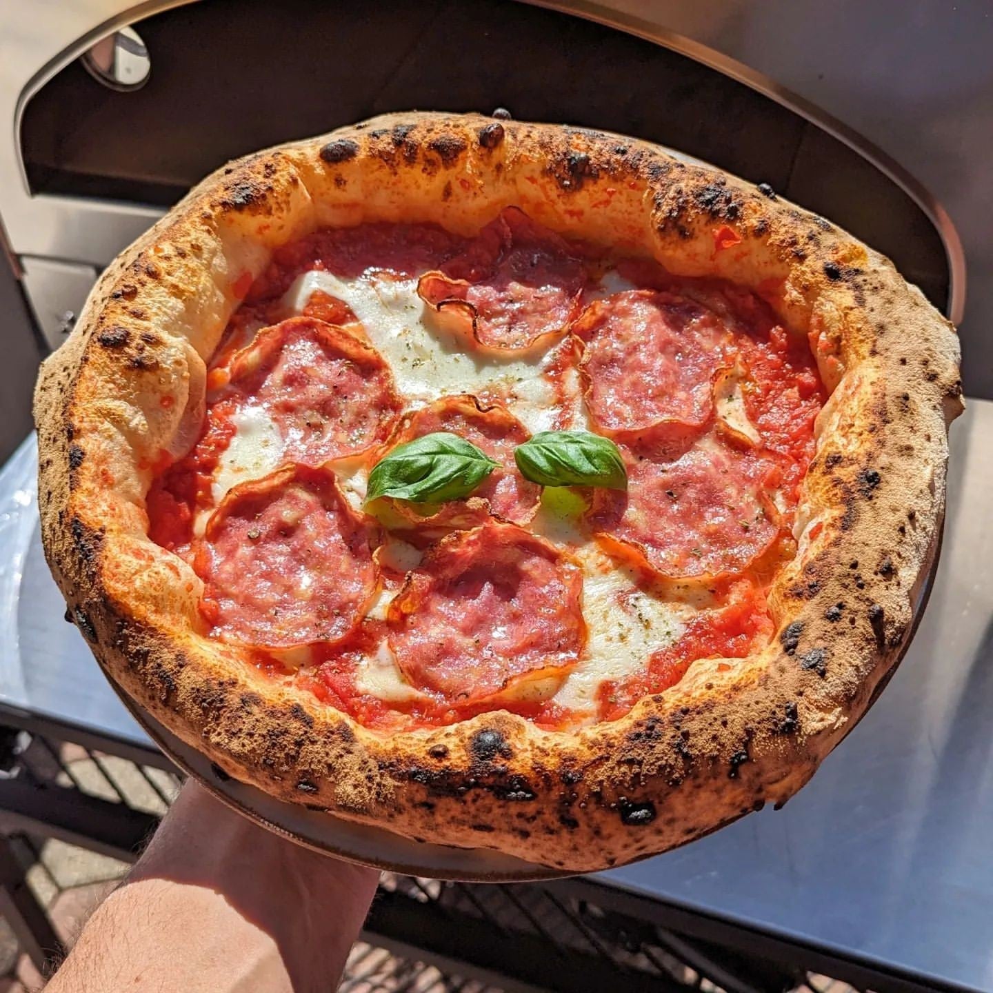 Horno de gas exterior Emozione grande para 2 pizzas "PLATA CLARA" 40x70 cm