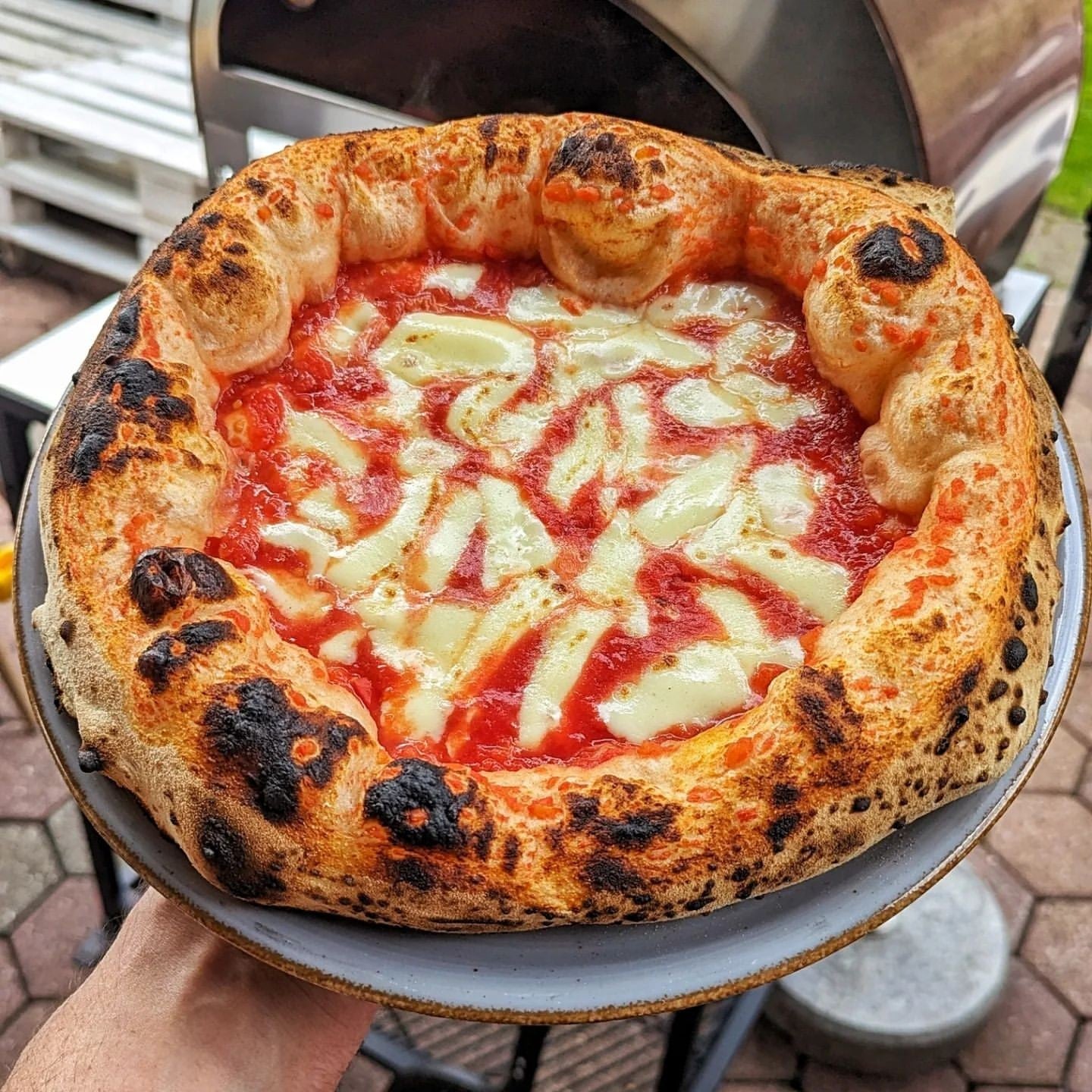 Horno de gas exterior Emozione grande para 2 pizzas "PLATA CLARA" 40x70 cm