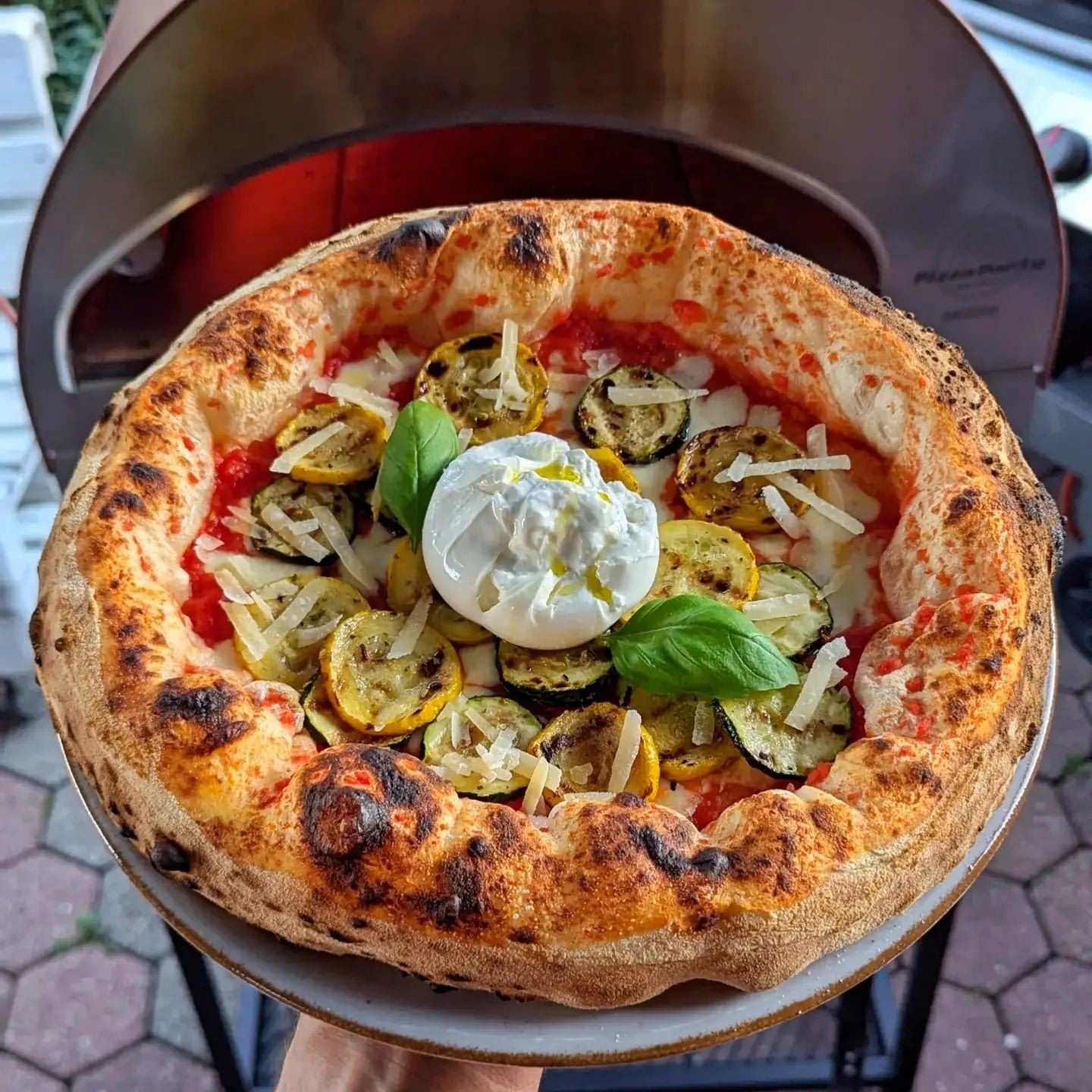 Horno de gas exterior Emozione grande para 2 pizzas "PLATA CLARA" 40x70 cm