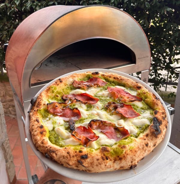 Horno de gas exterior Emozione grande para 2 pizzas "PLATA CLARA" 40x70 cm