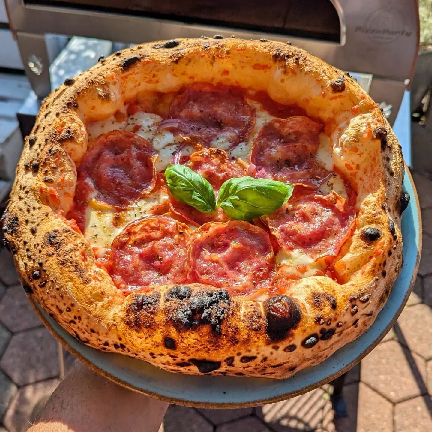 Horno de gas exterior Emozione grande para 2 pizzas "PLATA CLARA" 40x70 cm