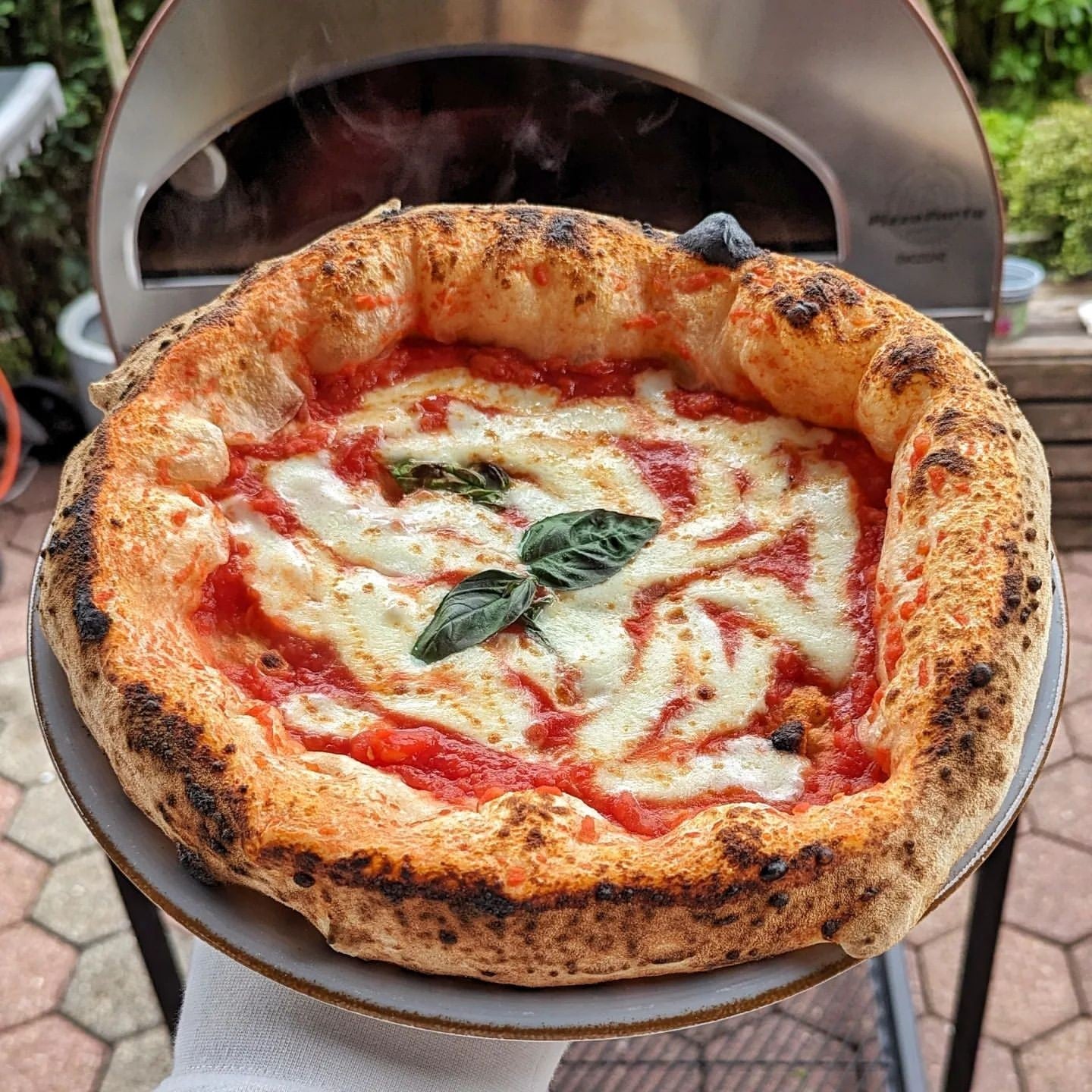 Horno de gas exterior Emozione grande para 2 pizzas "PLATA CLARA" 40x70 cm