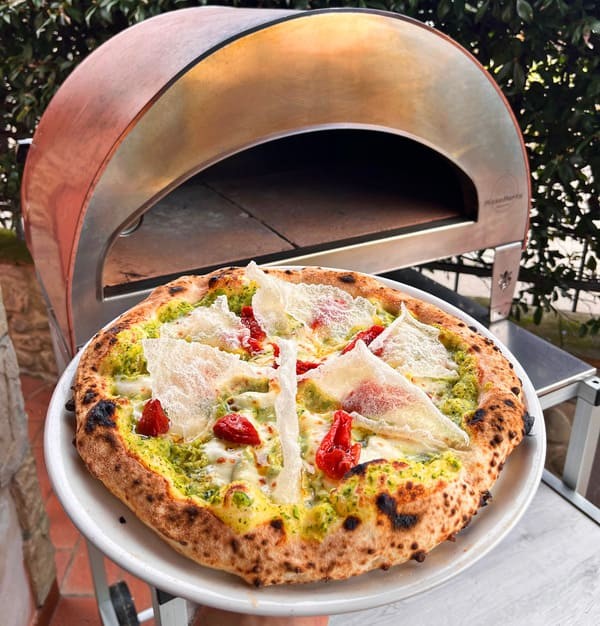 Horno de gas exterior Emozione grande para 2 pizzas "PLATA CLARA" 40x70 cm