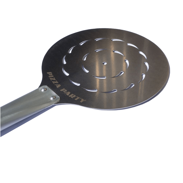 Pala de pizza redonda perforada de 18 cm (7") con mango separable.