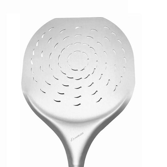 Pala de pizza perforada de aluminio Essenza de 34 cm semi-redonda.